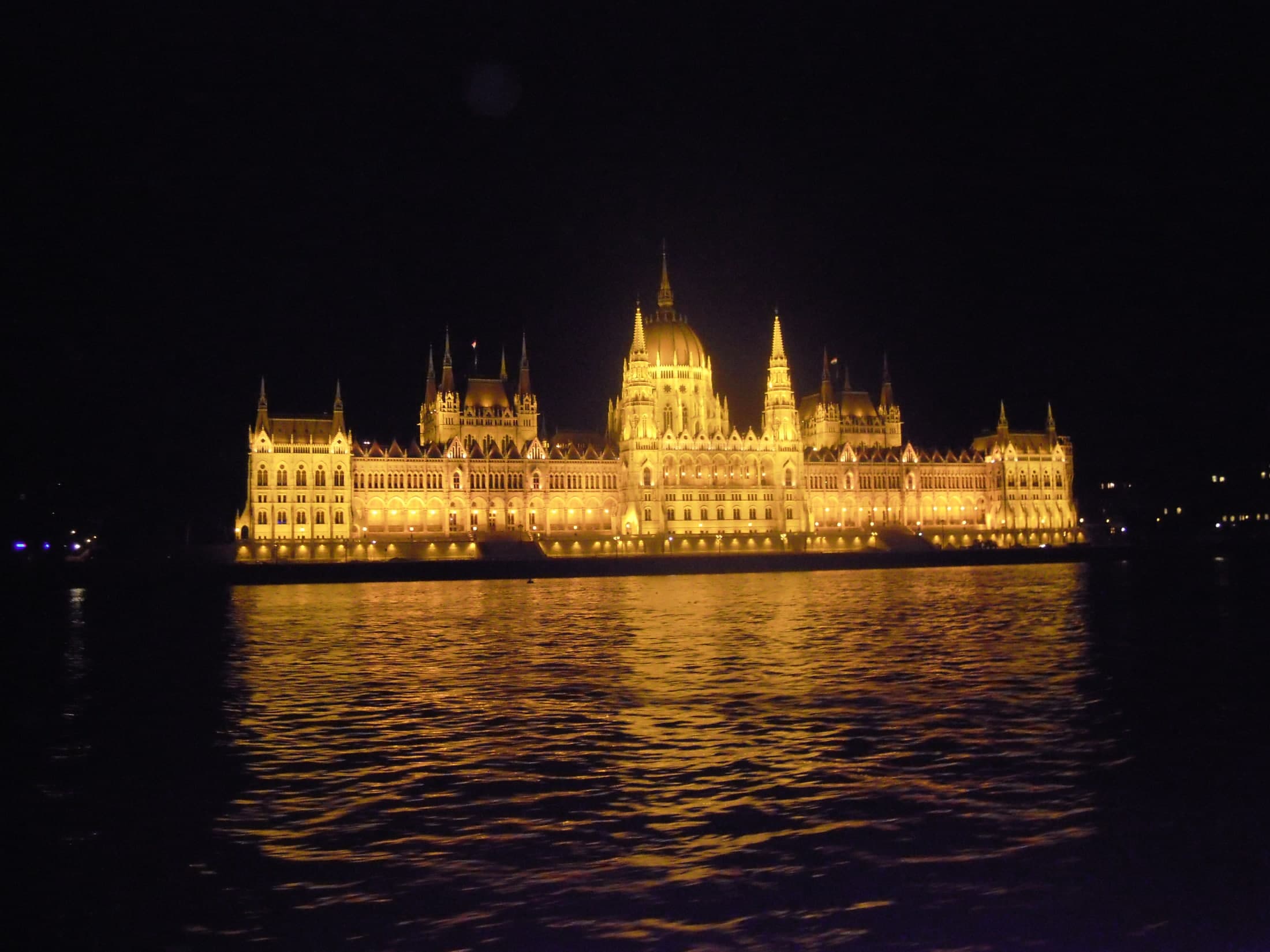 Budapest’s illuminated Parliament beside the Danube