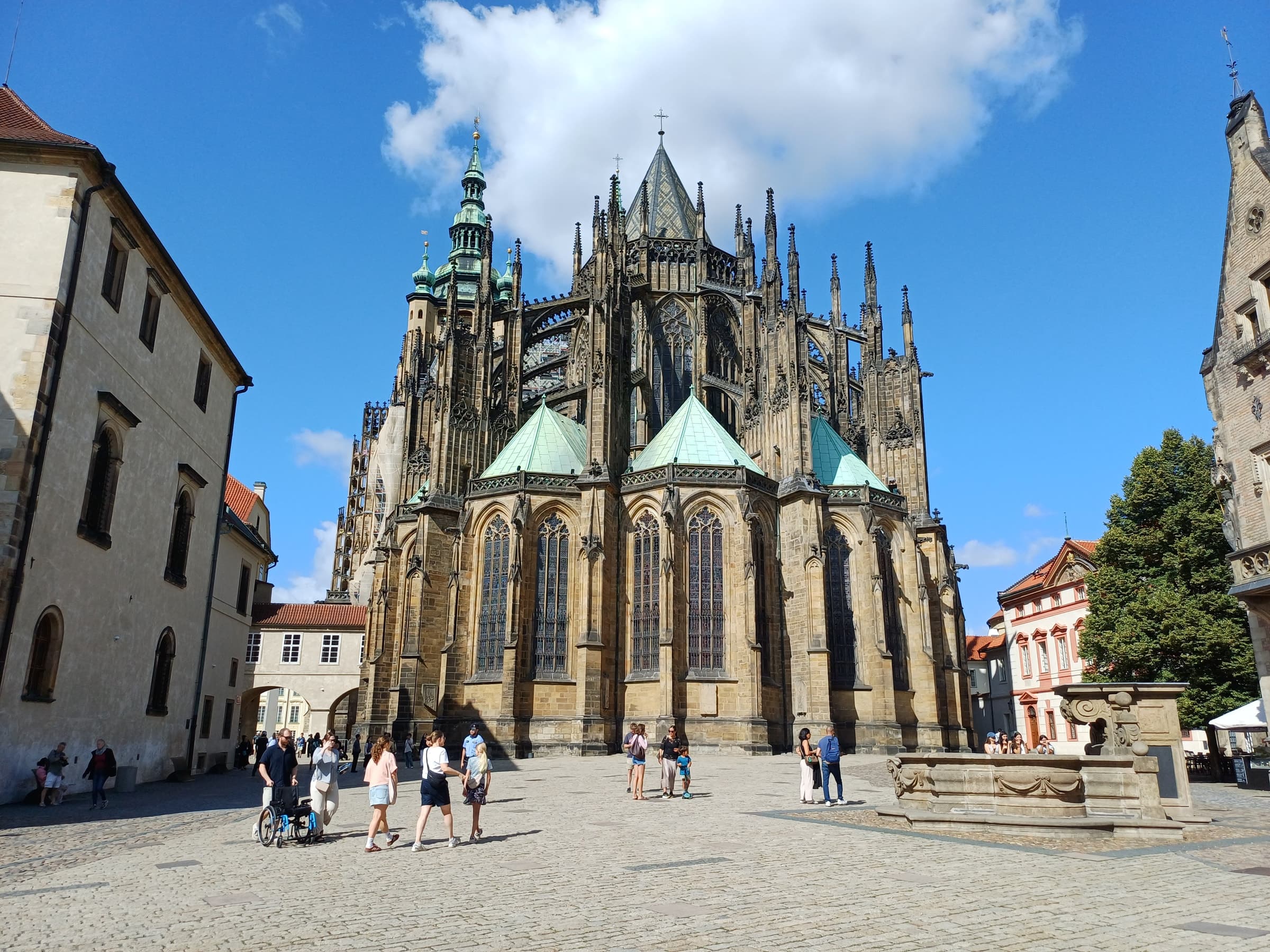 The Gothic exterior of St. Vitus Cathedral at Prague Castle