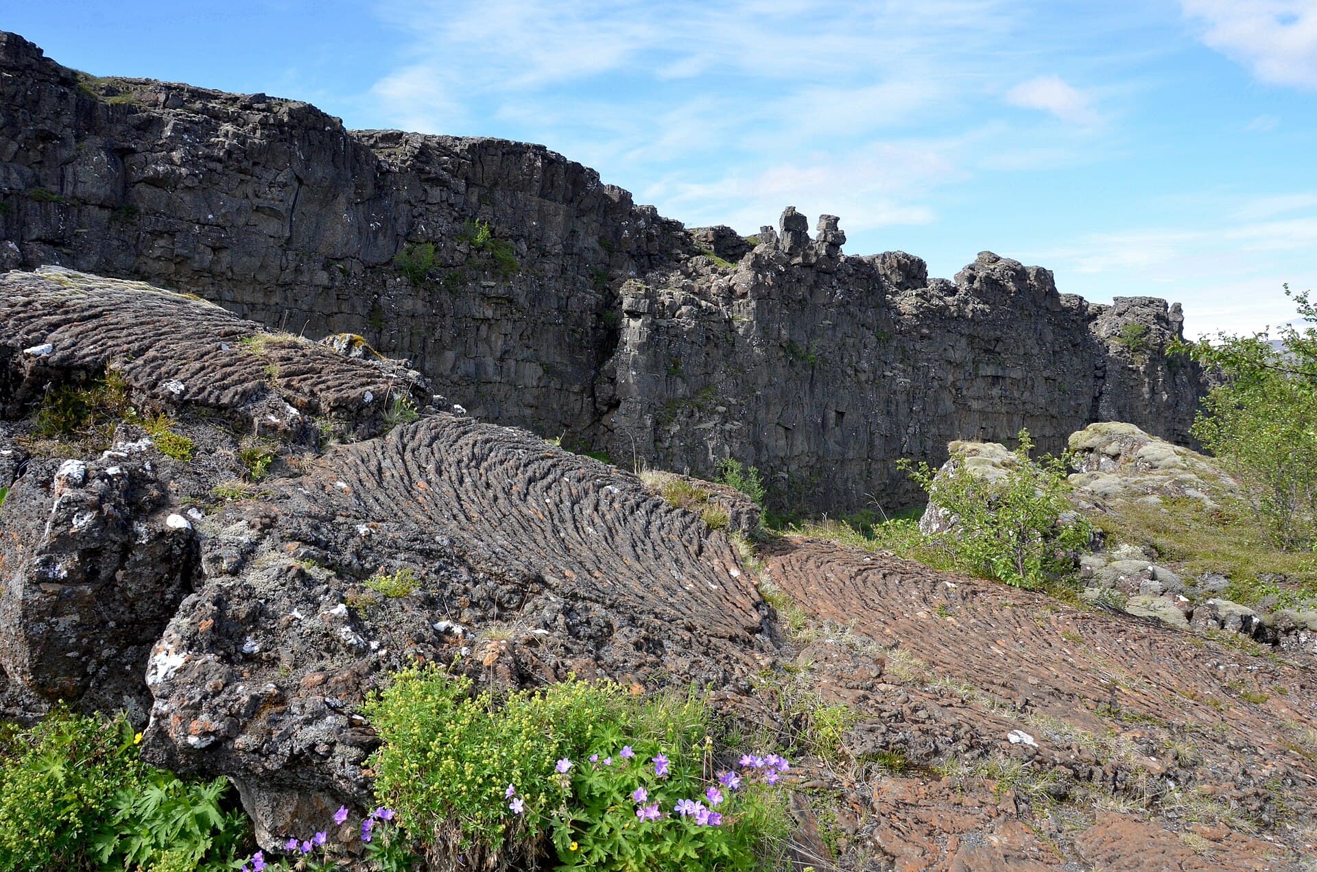 Cliff wall of the Almannagja rift at Thingvellir National Park